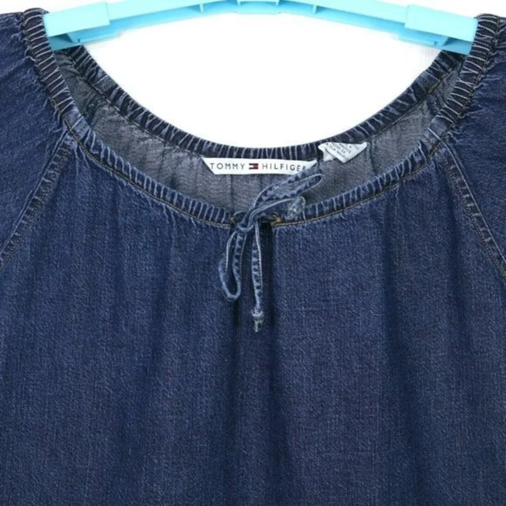 Vintage Tommy Hilfiger Denim Jean Shirt Top Blouse Blue Short Sleeve‎ 4